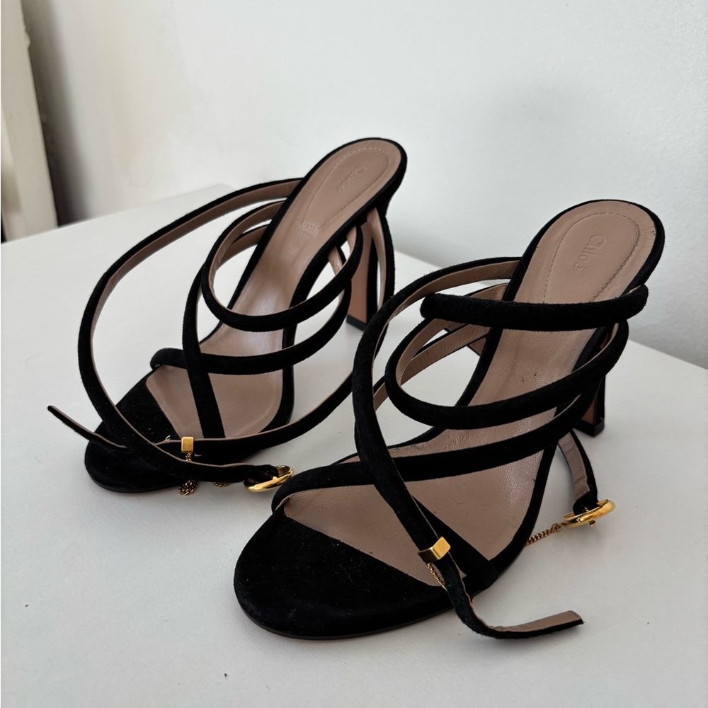 Chloe Black and Tan Strappy Heels